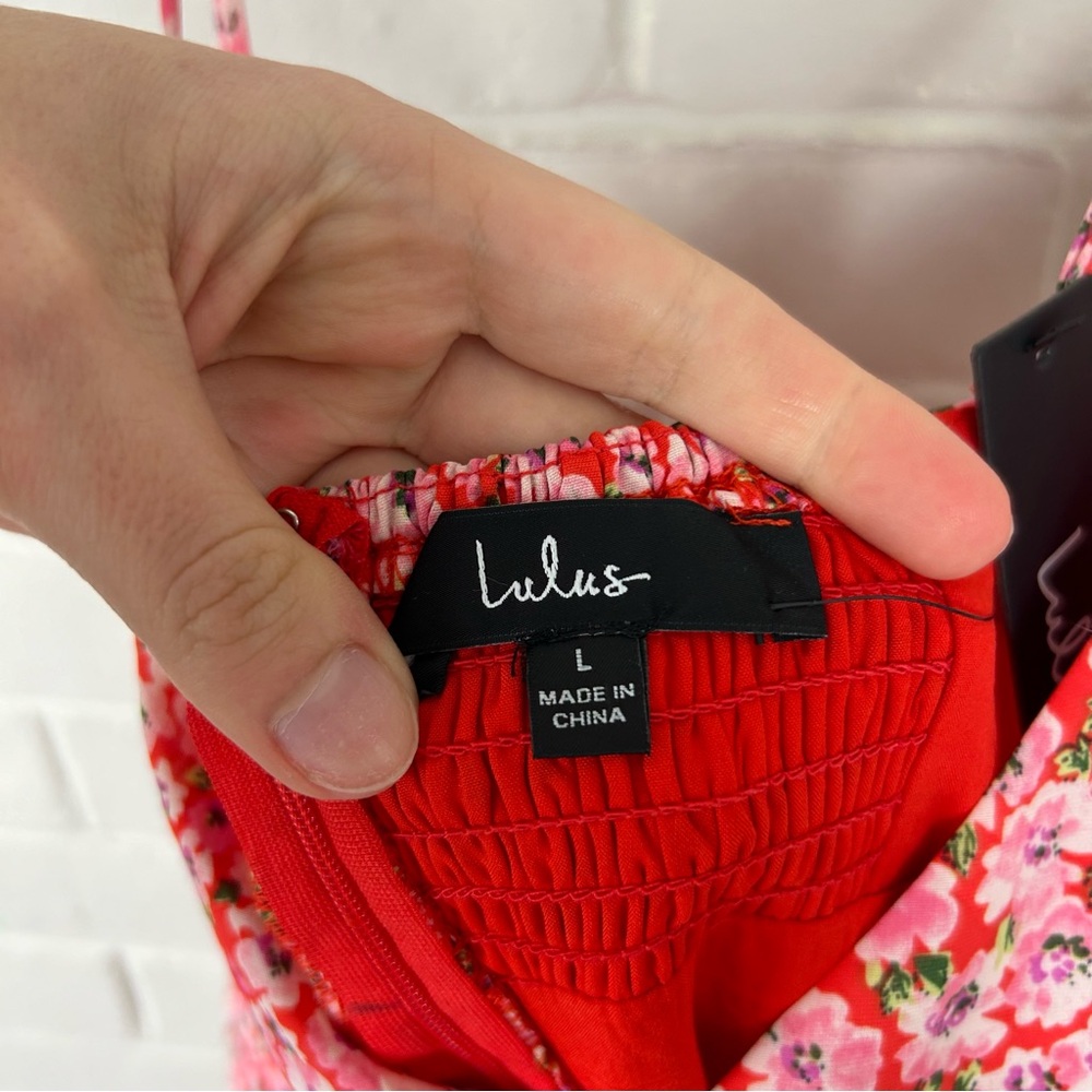 NWT Lulus Intricate Sweetness Red Floral Tie Front Sleeveless Midi Dress Size L - Picture 9 of 14